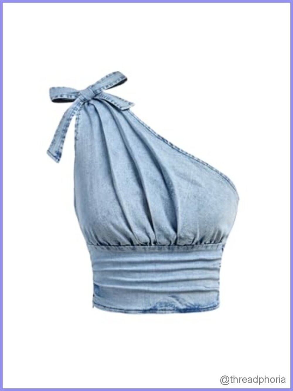 One Shoulder Sleeveless Denim Crop Tank Top High Stretch Ruched Bowknot Y2K